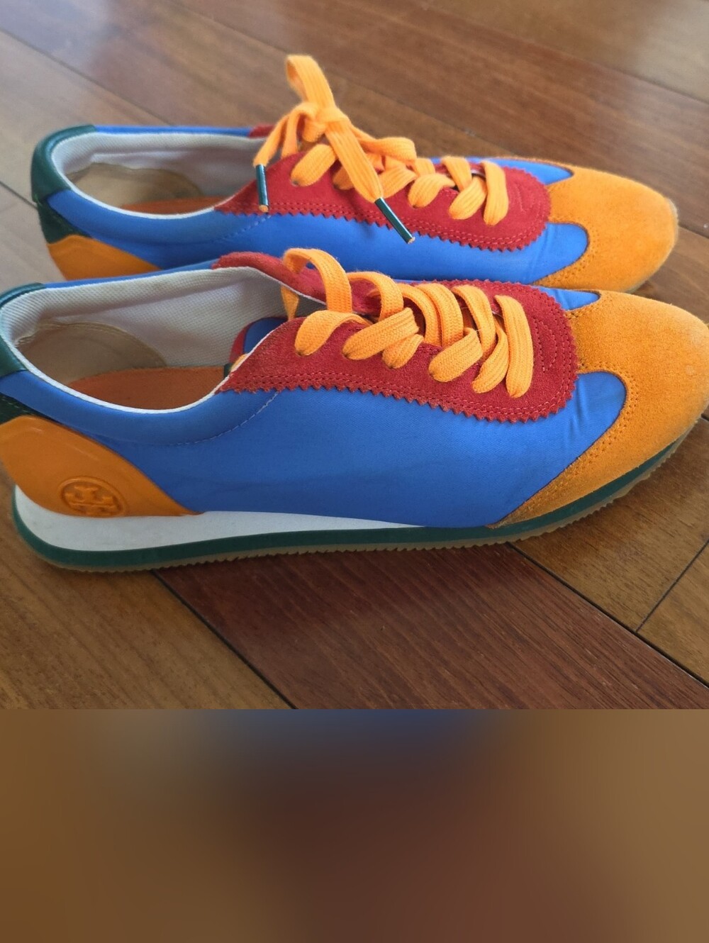 Tory Burch Blue Orange Red Suede Athletic Sneakers